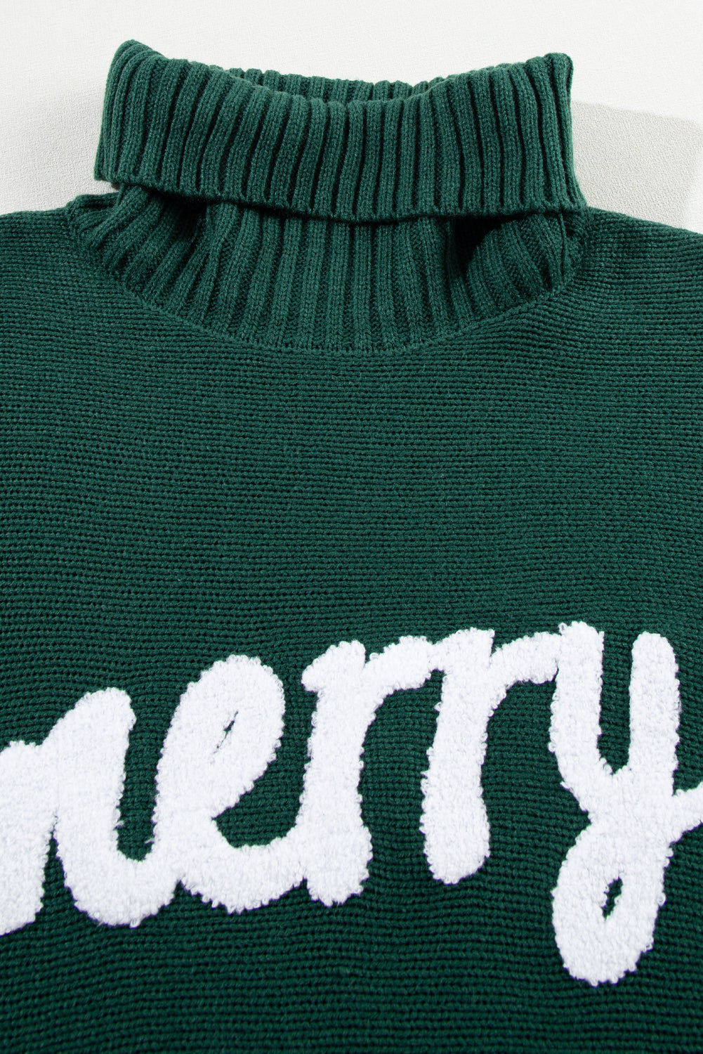 Blackish Green Merry Letter Embroidered High Neck Sweater Dear-Lover Dropshipping