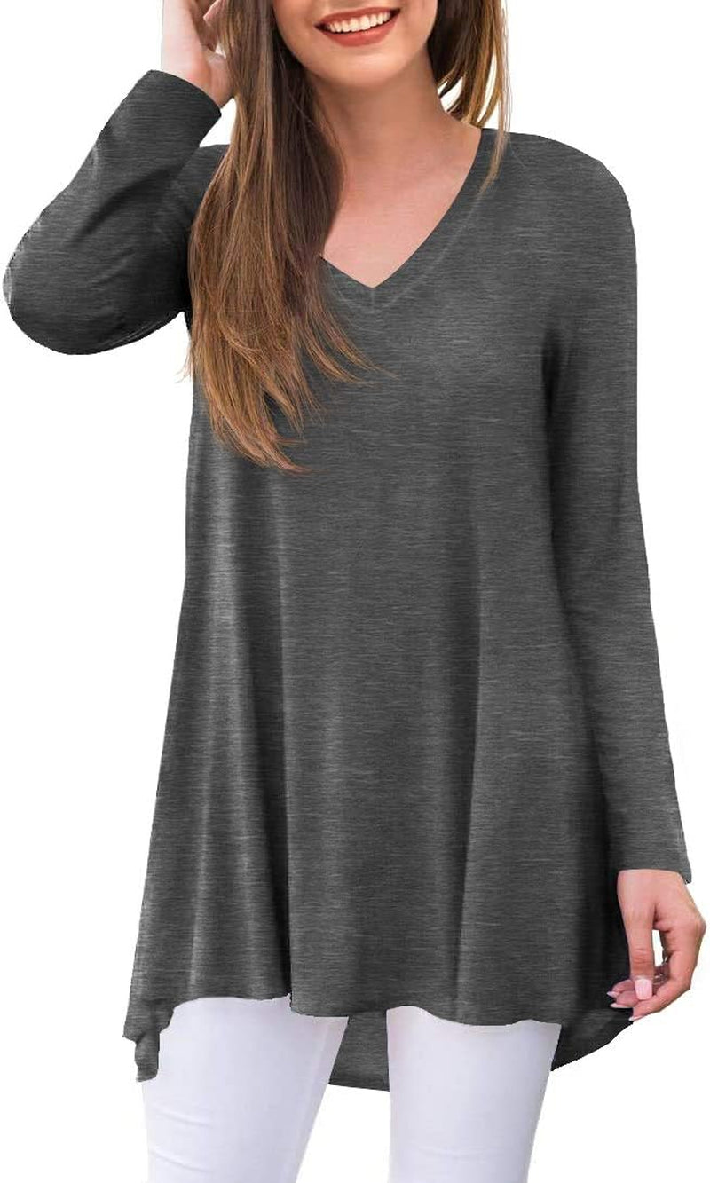 POPYOUNG Women'S Long Sleeve Tunic Tops Fall Shirts to Wear with Leggings Loose Fit Dressy V-Neck Blouse M-5XL
