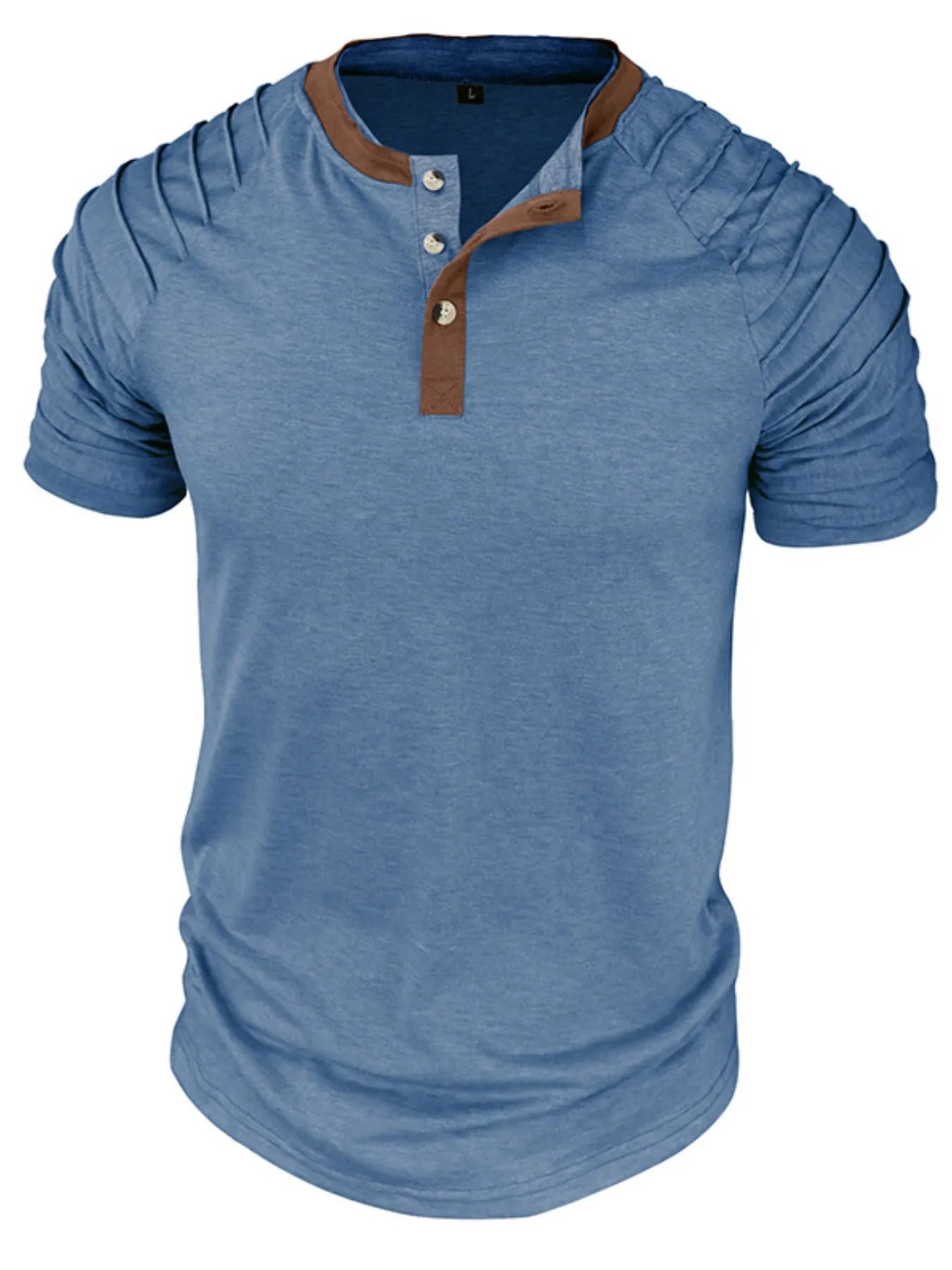 Men's Full Size Casual Henley Short Sleeve Top with Contrast Collar Plus Size.