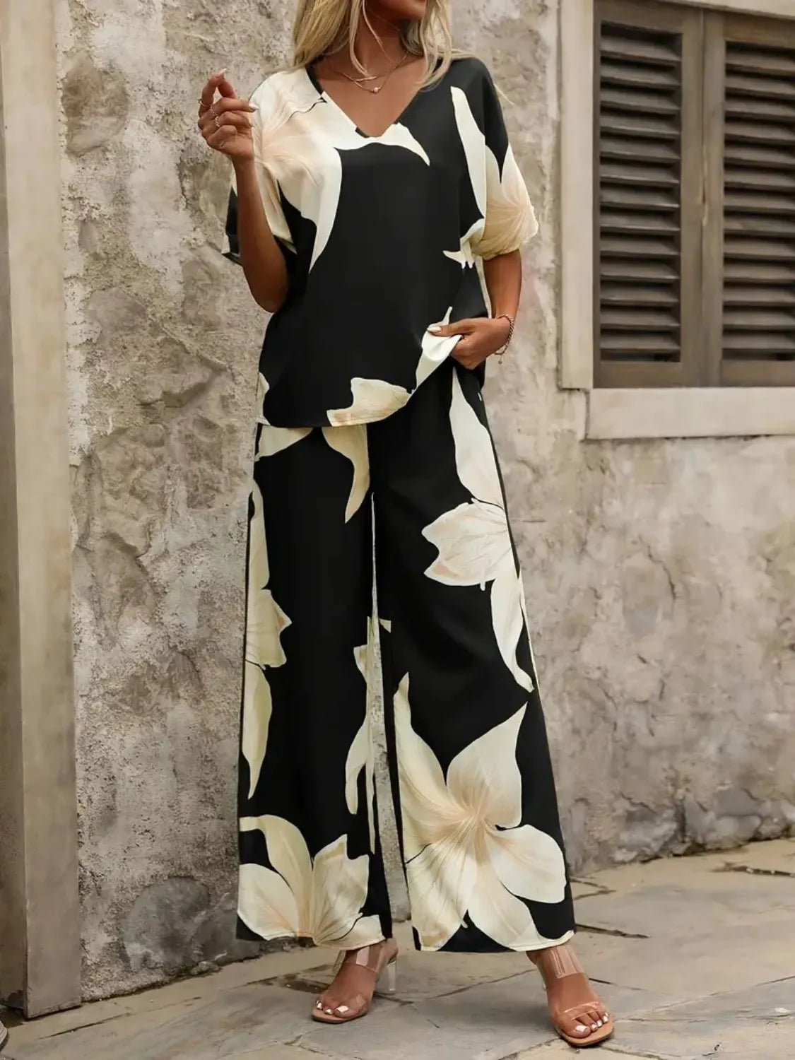 Top and Wide Leg Pants Set WOMEN - CHIC TB