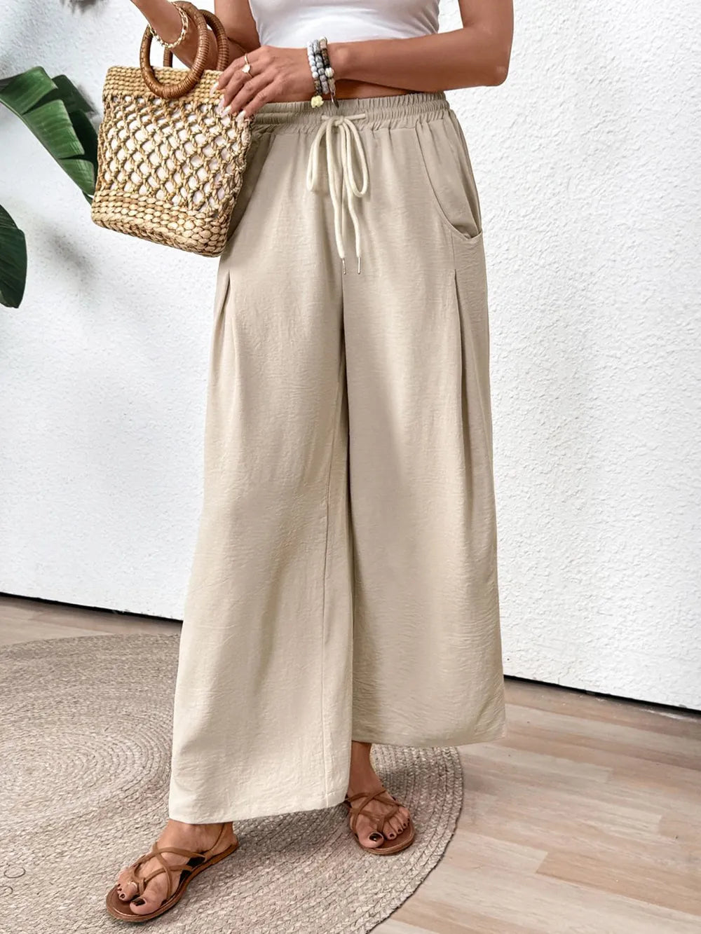 Perfee Drawstring Wide Leg Pants.