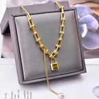 18K Gold-Plated Lock Pendant Necklace
