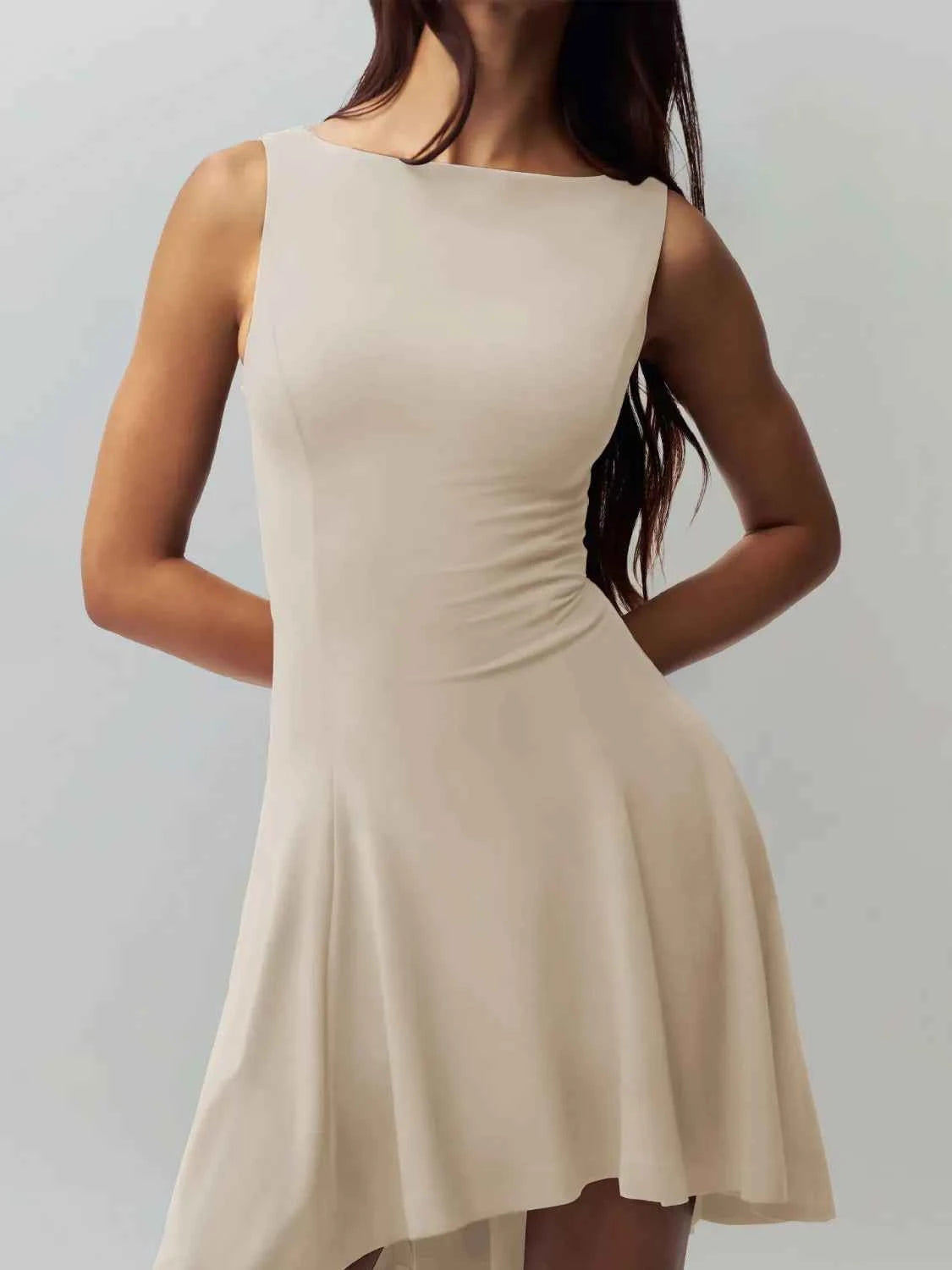 High-Low Round Neck Sleeveless Dress