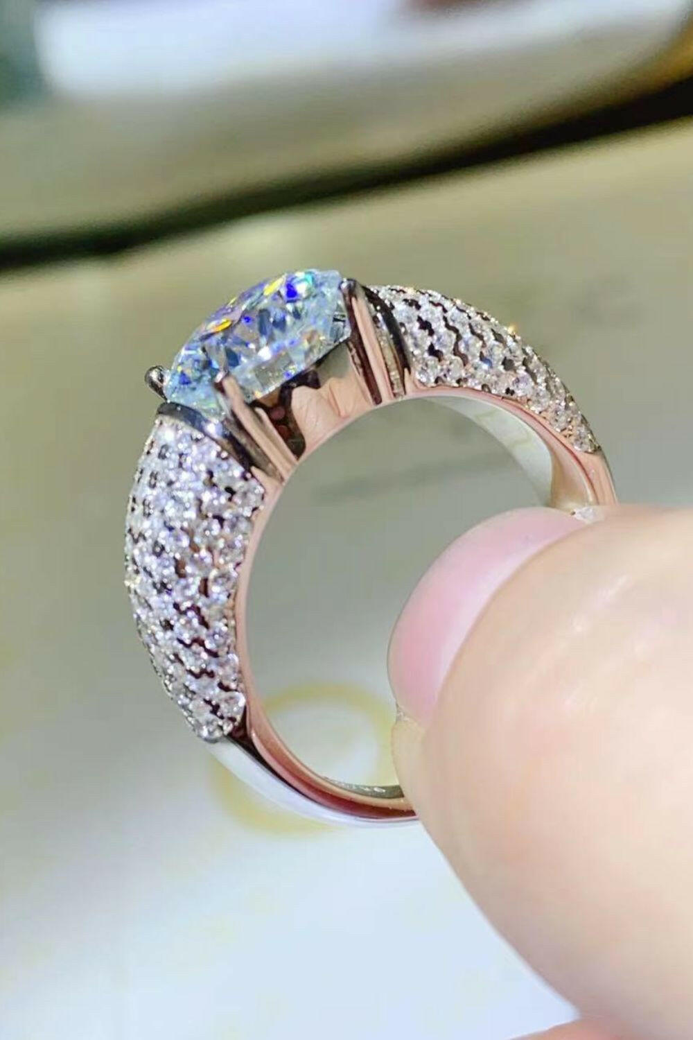 3 Carat Moissanite Side Stone Ring.