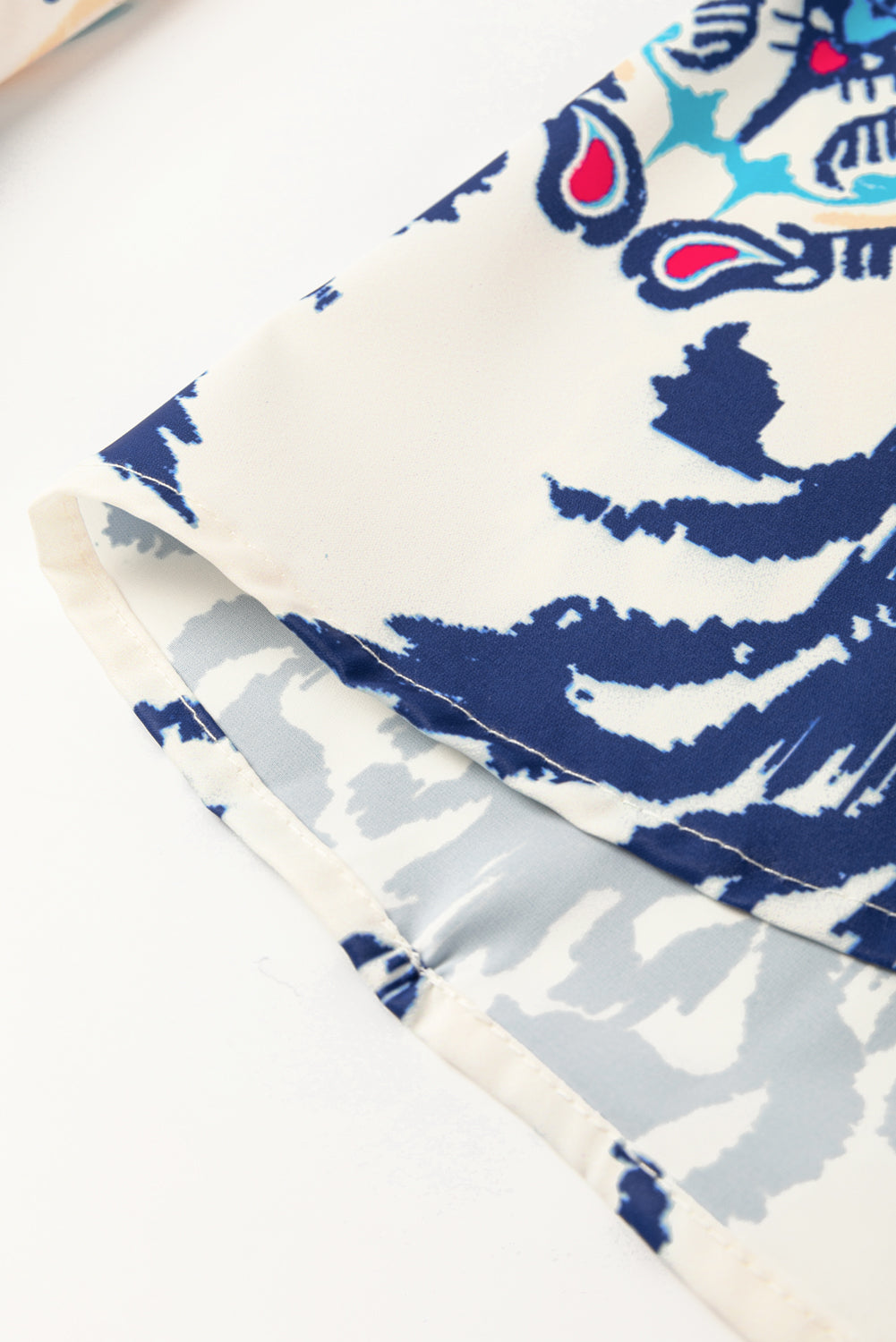 Blue Ethnic Print Striped Split Neck Long Sleeve Flowy Mini Dress Dear-Lover Dropshipping