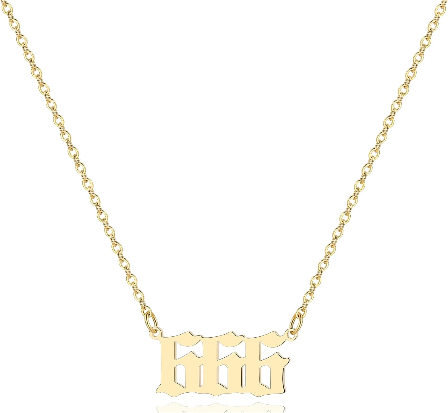 Angel Number Necklace for Women, 18K Gold Plated 000 111 222 333 444 555 666 777 888 999 Necklace Numerology Jewelry