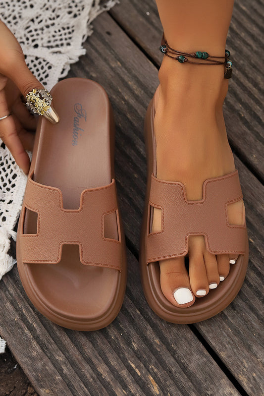 Chestnut Cutout Design Open Toe Platform Slippers (Run Small, Size Up) Dear-Lover Dropshipping