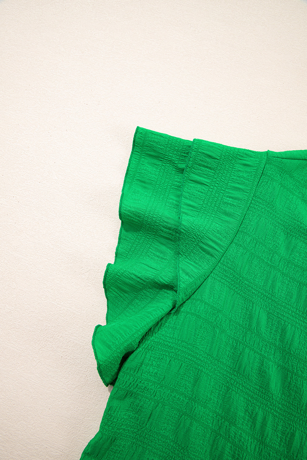 Dark Green Textured Ruffled Sleeve Round Neck Top Dear-Lover Dropshipping