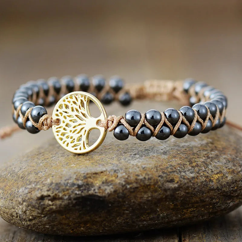 Alloy Natural Stone Braided Bracelet.