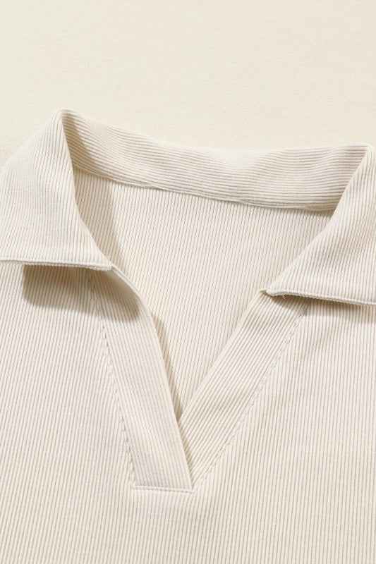 Solid Collared Pullover and Pants Set