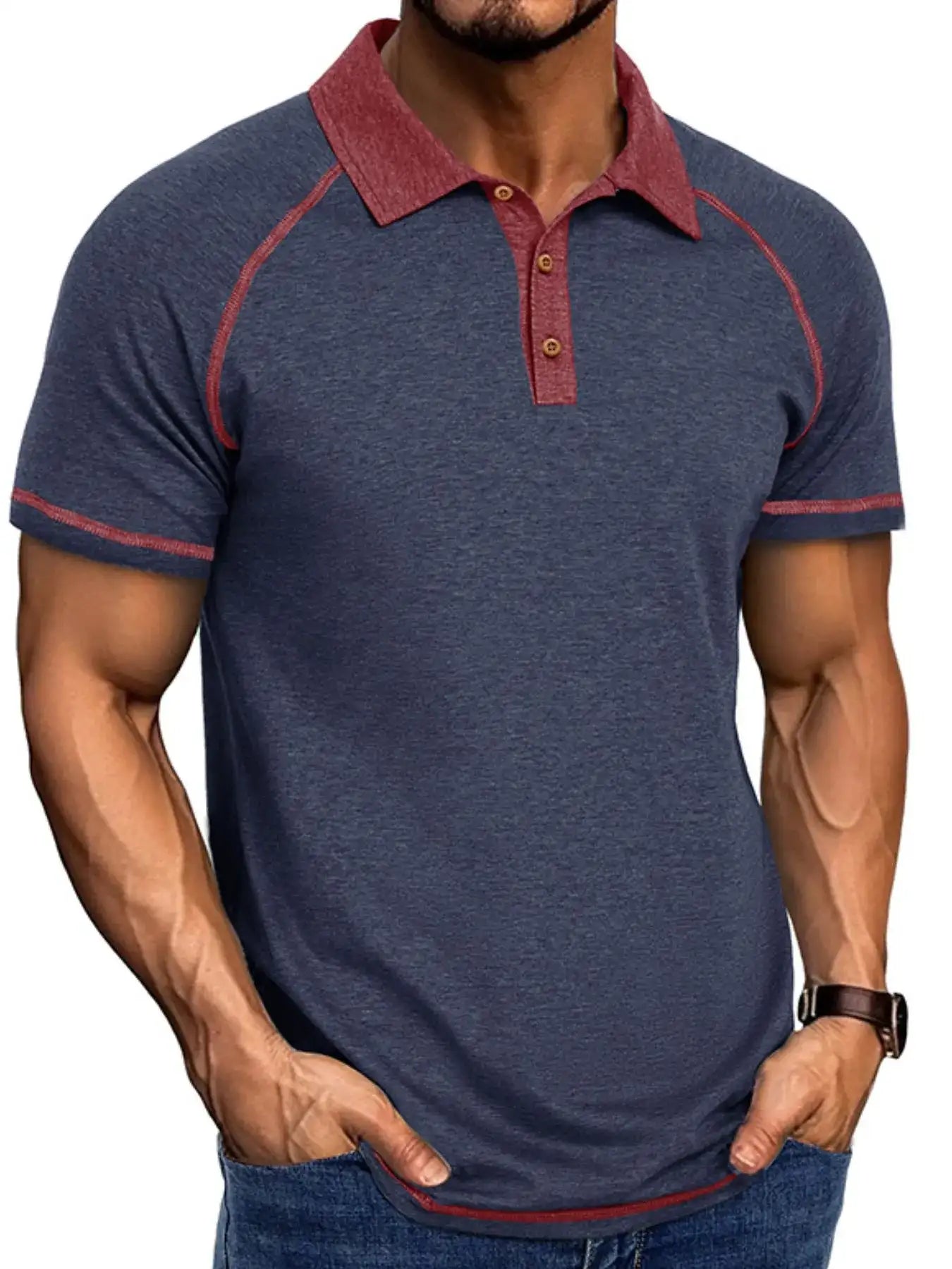 Men's Full Size Contrast Collar Short Sleeve Polo Shirt Plus Size.