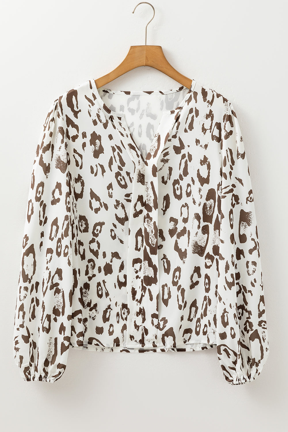 Khaki Leopard Print Split Neck Balloon Sleeve Blouse Dear-Lover Dropshipping
