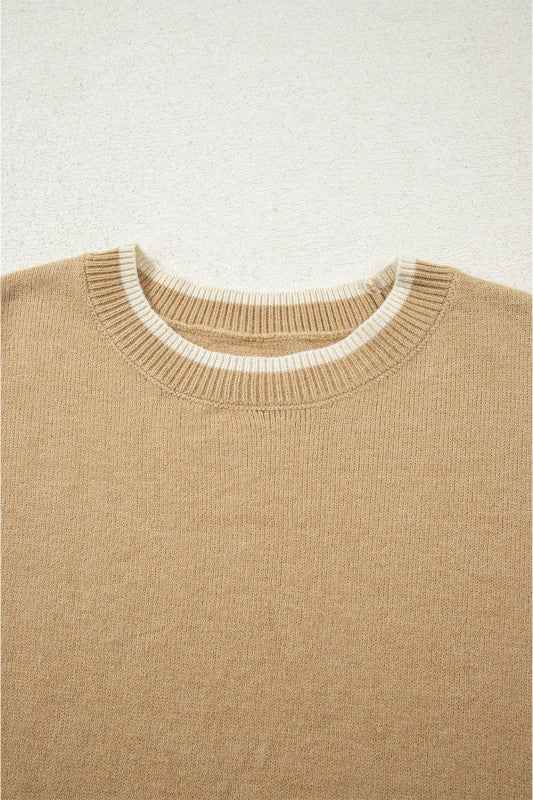 Leopard Bow Split Cuff Contrast Trim Sweater