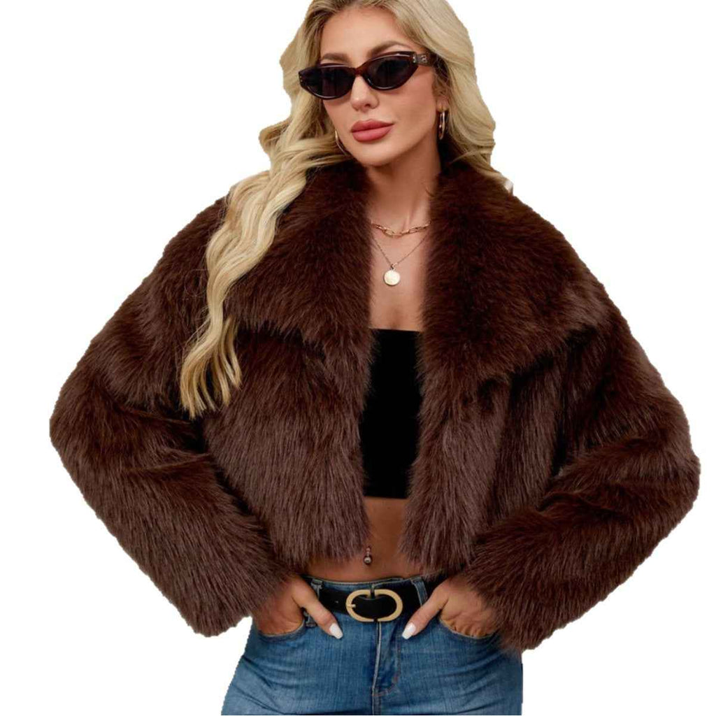 Faux Fur Flared Collar Women's Short Faux Fur Coat
