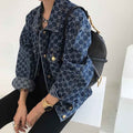 Full printed jacquard long sleeved denim jacket for women early autumn casual top spring and autumn denim jacket