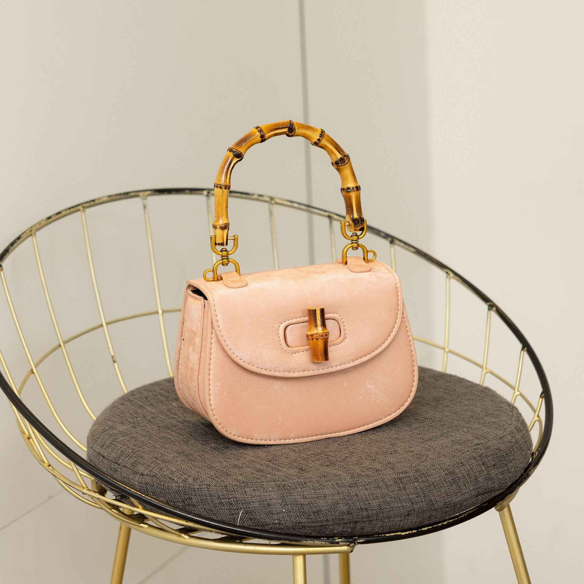 Women's Velvet Bamboo Joint Saddle Bag — Shoulder & Crossbody Handbag