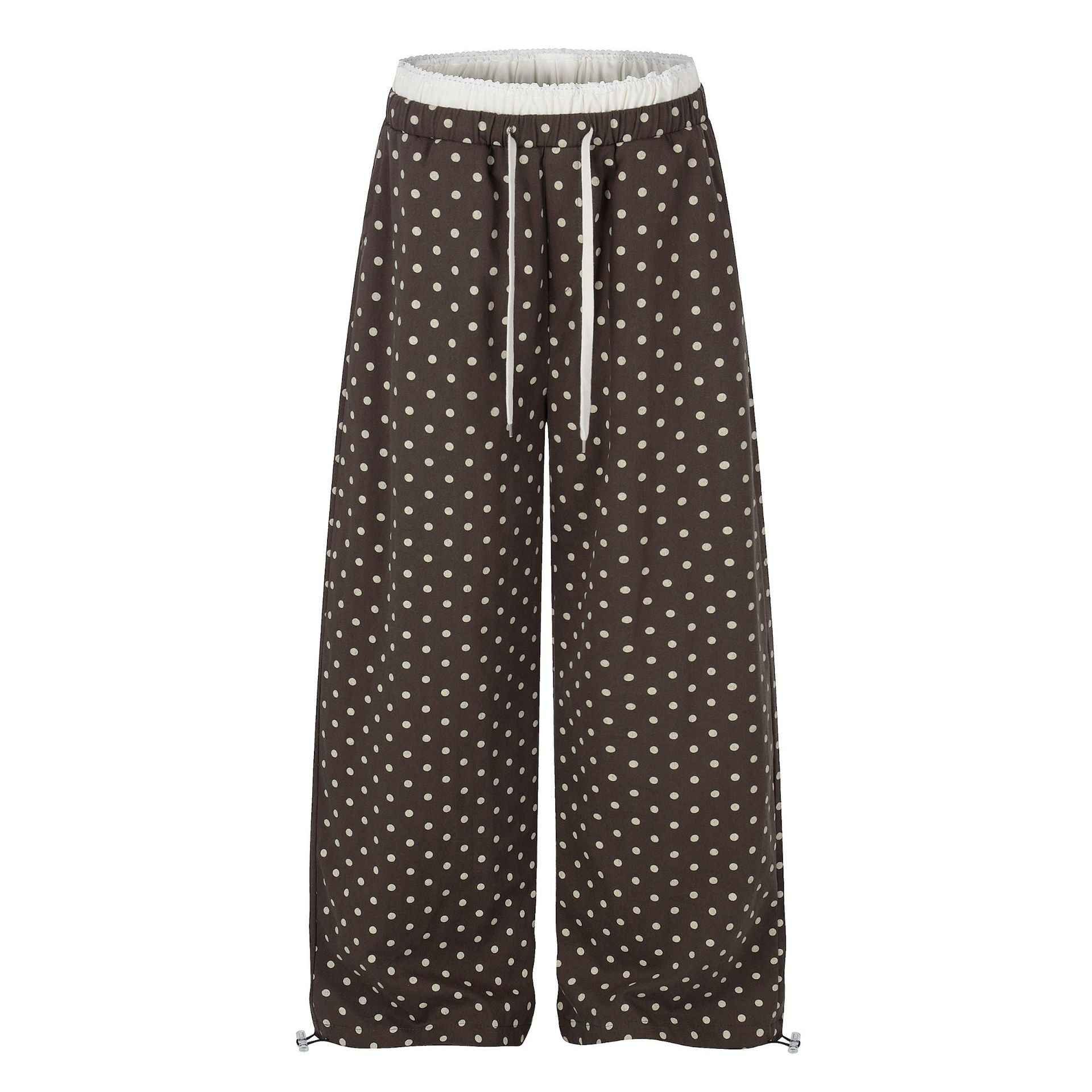 Waist Polka Dot Wide-leg Sweatpants,  Loose Fit Long Pants