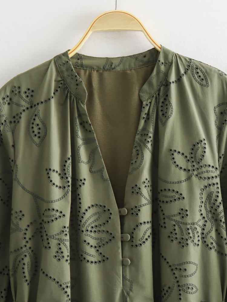 Long Sleeve Loose Hollow Lace Dress for Women Casual Fashion Elegant Design