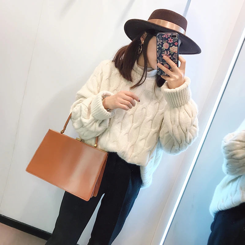 Vintage Big Clip Women Handbags Designer Casual Female Large Capacity Tote Luxury Pu Leather Handbag Ladies Fashion Purses eprolo