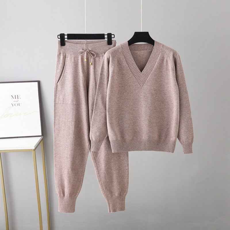 Autumn and winter sweater harem pants suit AliExpress Russian casual sweater pullover two-piece set