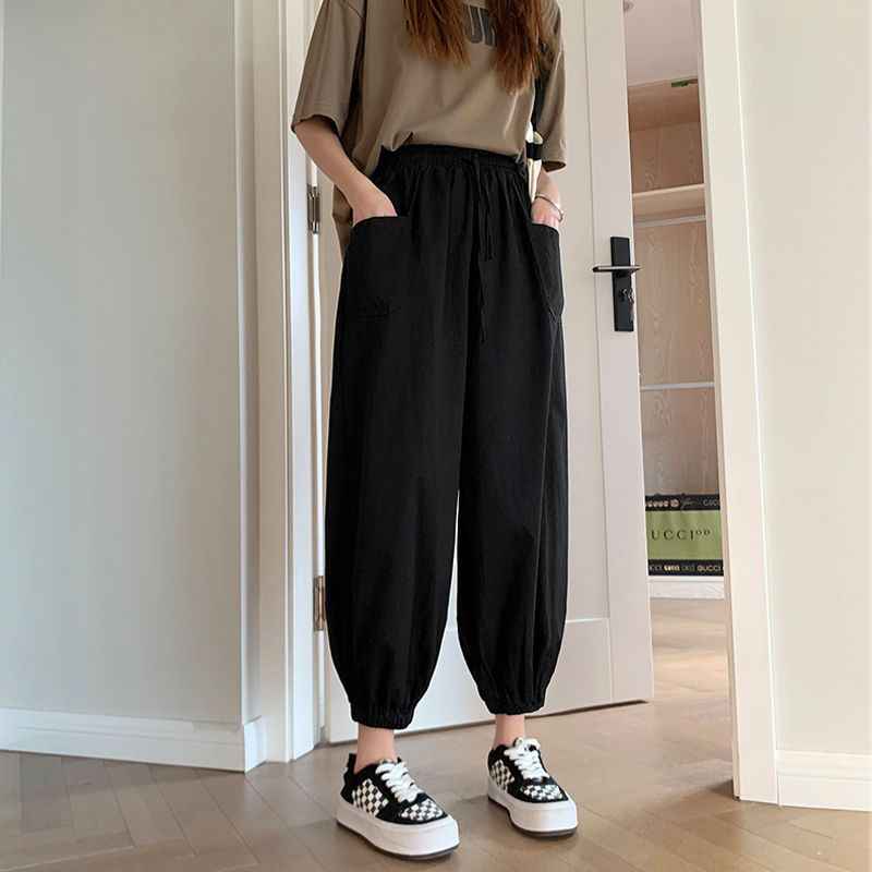 Cotton Harem Trousers Women's Loose Cuffed Wide-Leg Nine-Point High-Waist Casual Slimming Dad Pants