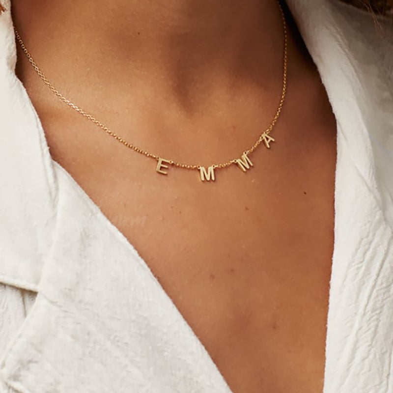 Personalized DIY English Letter Name Necklace Stainless Steel 26 Letter Accessories Clavicle Chain Pendant