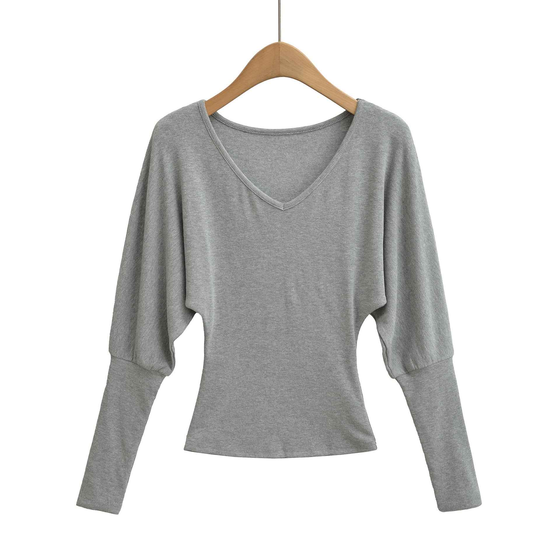 V-neck waist cinching elastic slim fit top T-shirt