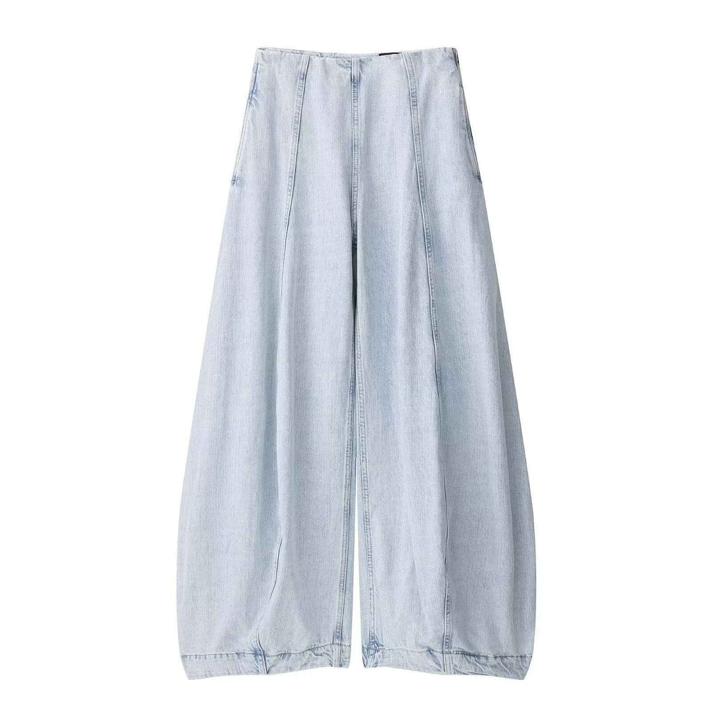 Versatile denim high waisted balloon fit loose pants for women