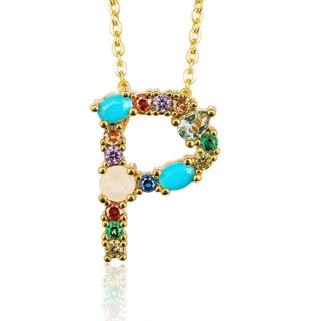 Multicolor charm Gold pendant Necklace micro pave zircon initial 26 letter necklaces Couple Name necklace Christmas gift
