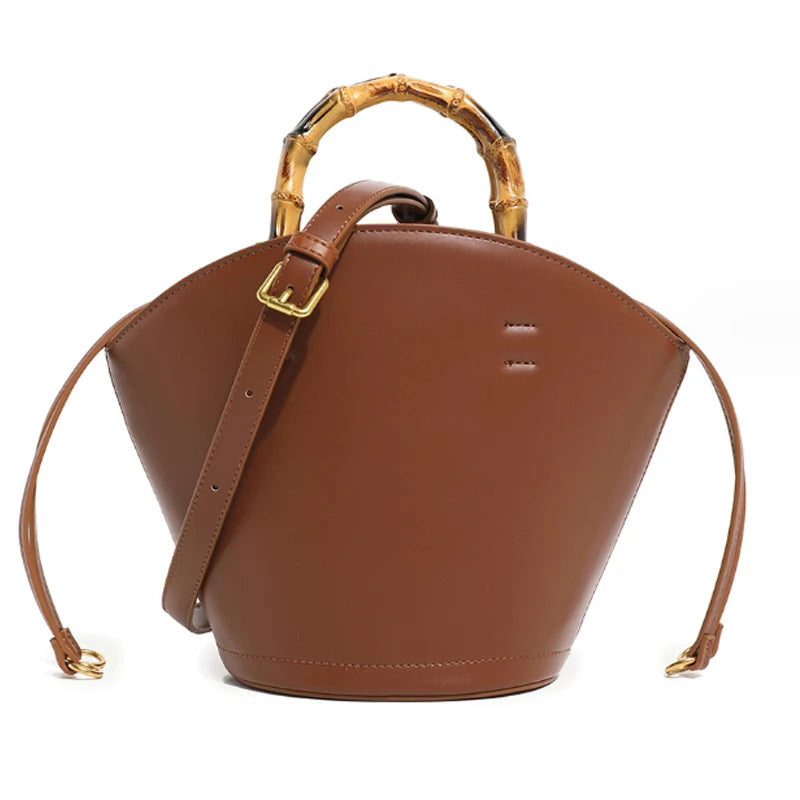 New design bucket bag fashion bamboo handle soft leather women bag single shoulder crossbody bag eprolo