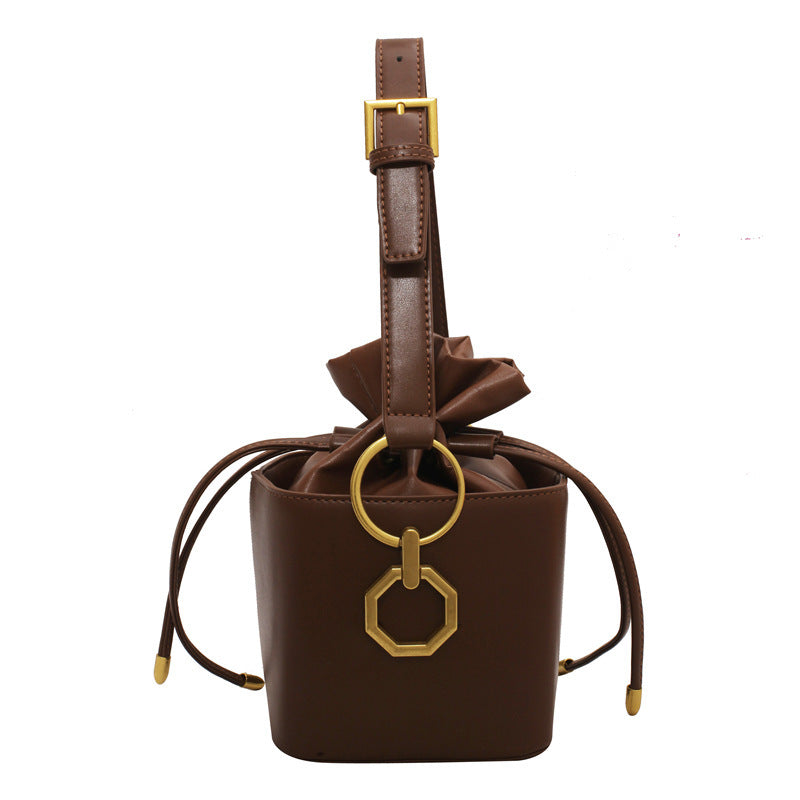 Small Drawstring Bucket Bag with Crossbody Strap