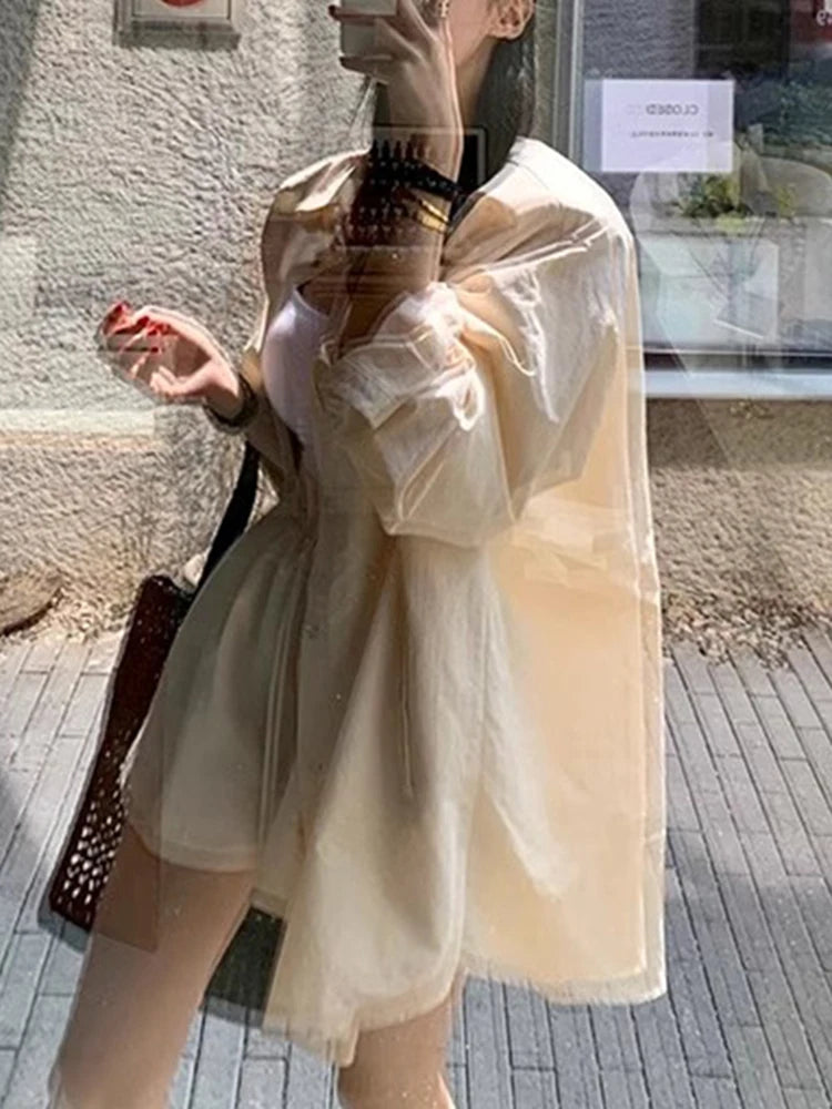 Sunscreen clothing loose fitting mid length shirt+elastic shorts two-piece set