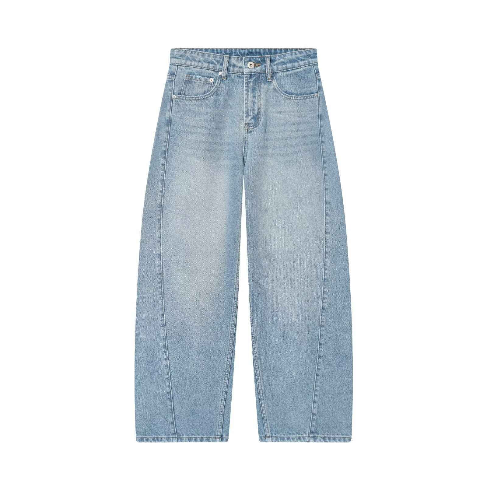 New Women's Classic Mid-Waist Loose Bucket Denim Pants