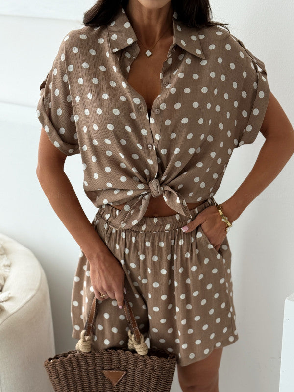 Loose polka dot short sleeved shorts women's suit