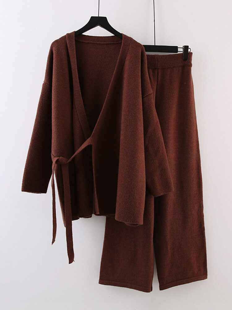 Two Piece Cardigans and Trousers Autumn Winter Women Sweater Suits Fashion Loose Knitted Pant Tracksuit Lady Warm Set