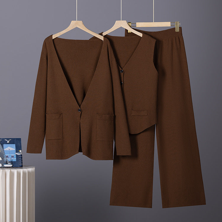 Three-Piece Jacket, Vest and Wide-Leg Pants Set