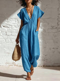 Deep V-neck loose fit pants for women