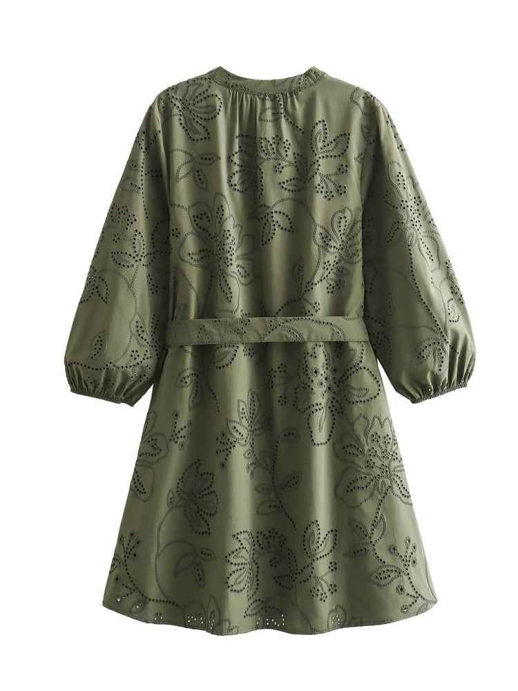 Long Sleeve Loose Hollow Lace Dress for Women Casual Fashion Elegant Design