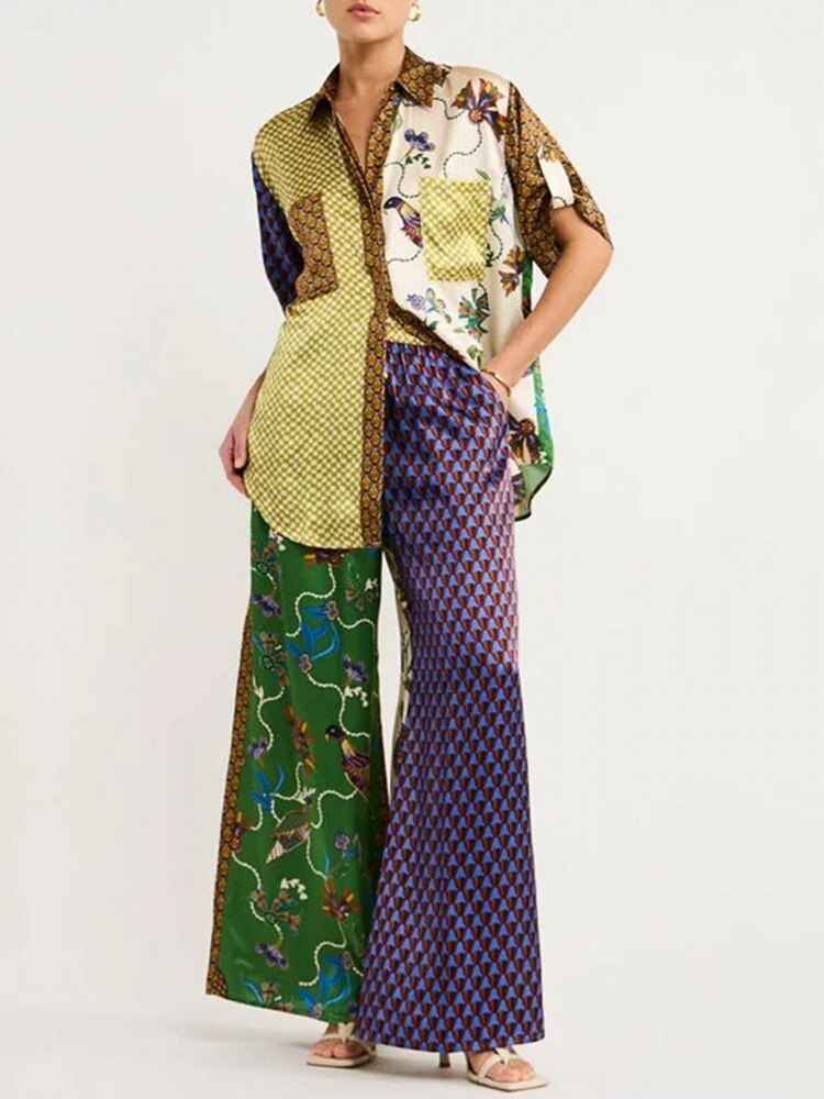 2 Two Piece Set Dashiki African Short Sleeve Blouse Tops And Pant Suits Summer Autumn Women Set Sheath Matching Fashion Outfit