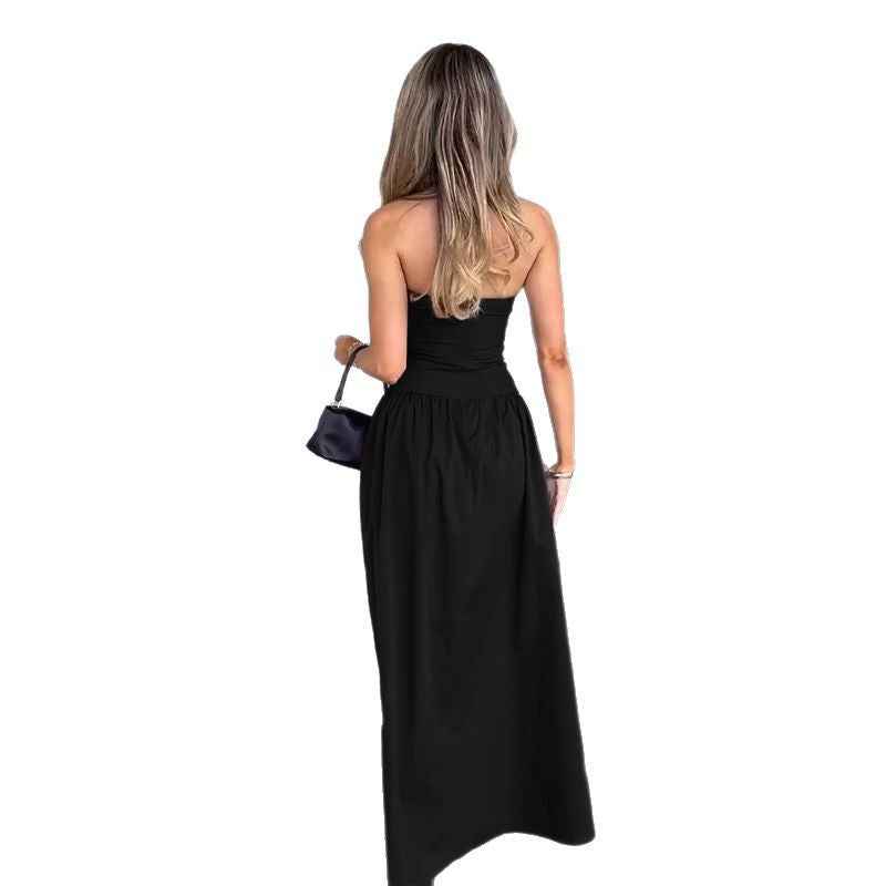 Strapless and waist cinching A-line sexy backless dress for women