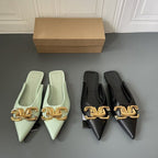 Button pointed flat bottomed wrapped half slippers and sandals for women eprolo