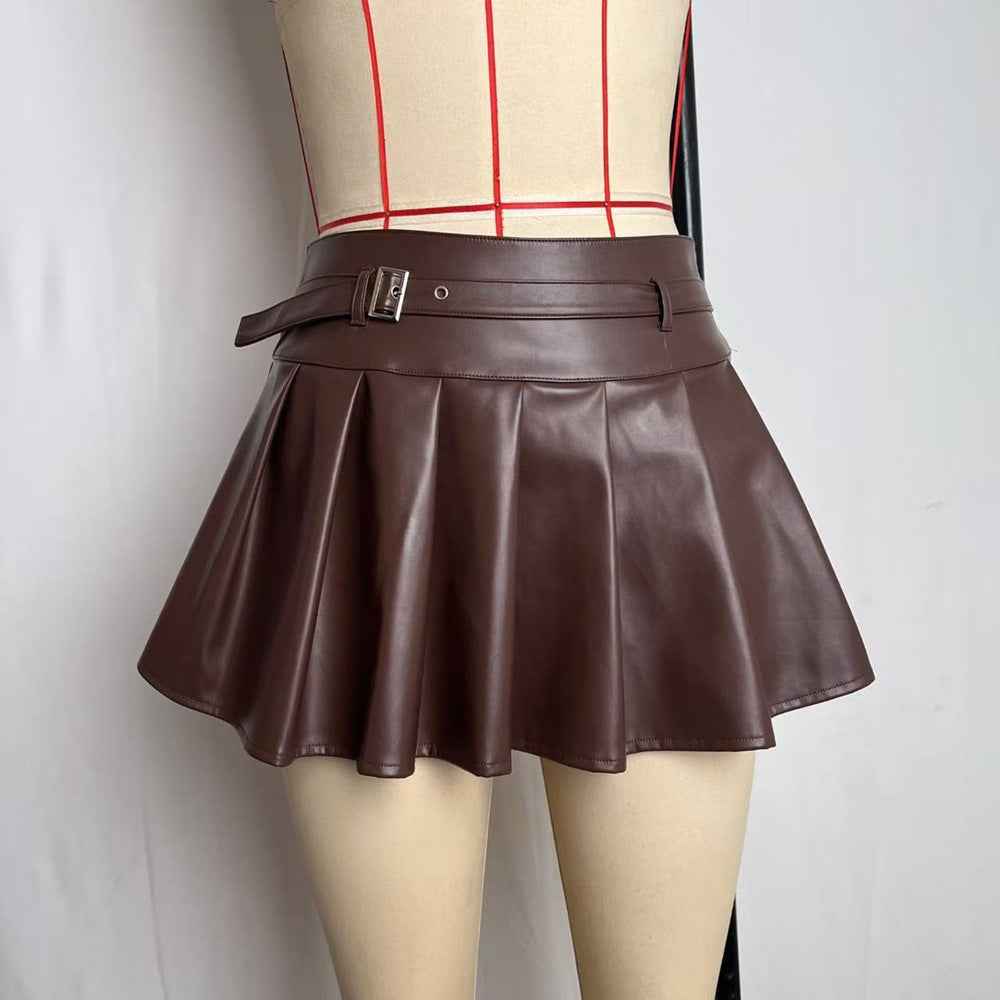 High waisted PU leather skirt versatile spicy girl half skirt