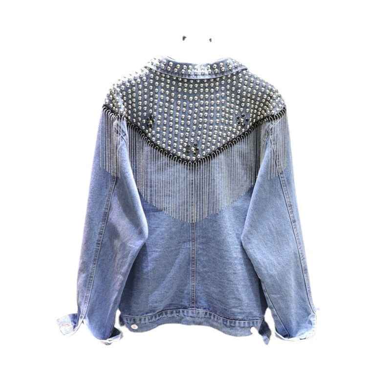 Heavy Work Rivet Tassel Denim Jackets Women