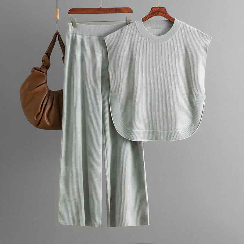 Sleeveless Knit Top Wide Leg Pants Two-piece Set for Women