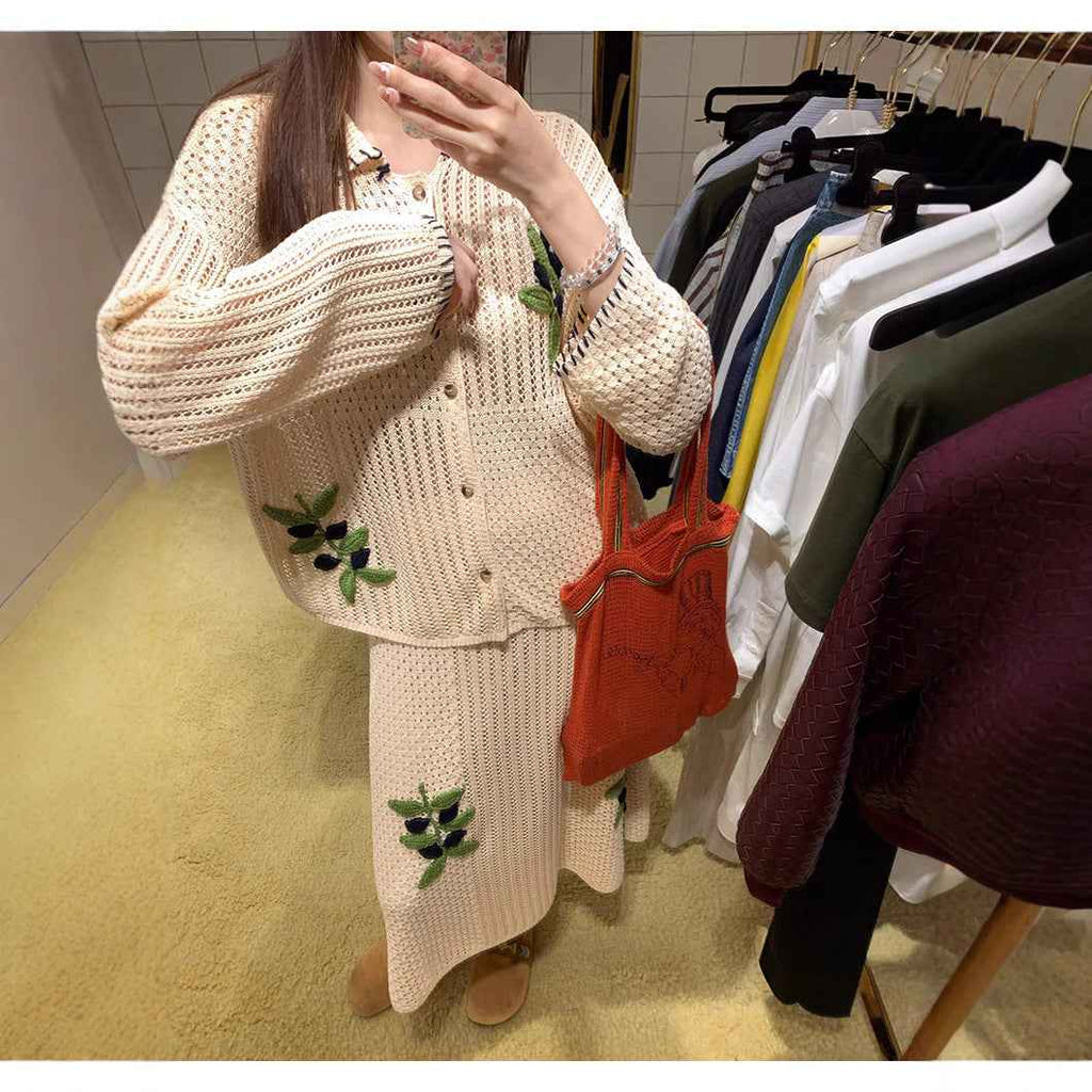 Chic Vacation Style Embroidered Crochet Cardigan + Fine Cotton Skirt