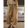 Cotton Wide-Leg Pants Women Elastic Waist Slimming Trousers Casual Wide Leg Pants Ankle-Length Pants
