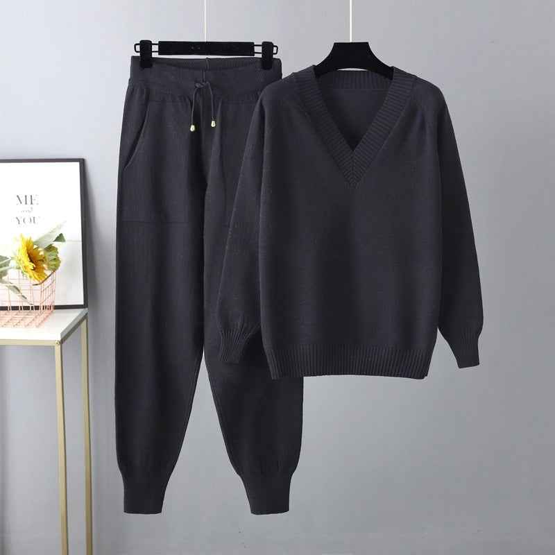 Autumn and winter sweater harem pants suit AliExpress Russian casual sweater pullover two-piece set
