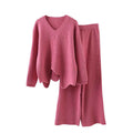 Solid Knitting Two Piece Set For Women Irregular Hem Pullover Sweater