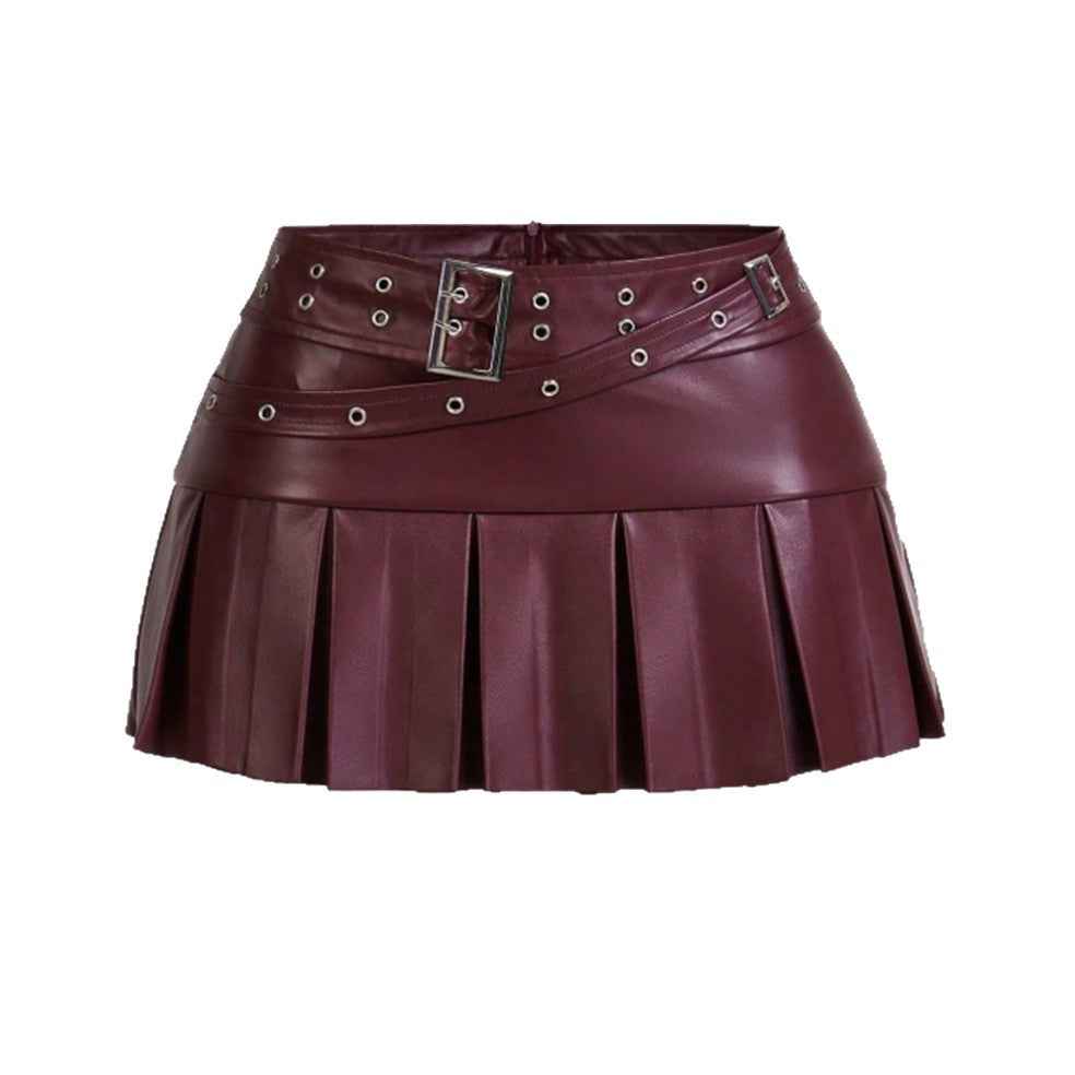 Pleated skirt spicy girl PU mini skirt