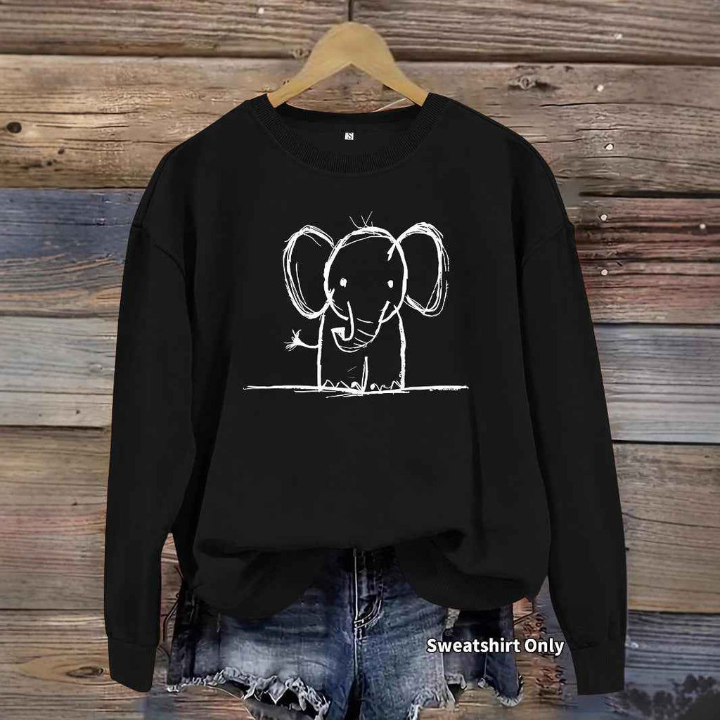 Pencil drawn elephant print hoodie